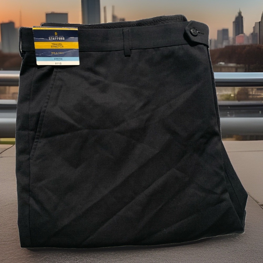 Stafford Travel Stretch Black Trouser Pants Big & Tall 50x32 Wool Business NWT